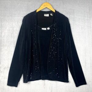 Chicos Travelers Twin SET Womens Size 3/XL Black Embellished Rhinestone 2 Piece